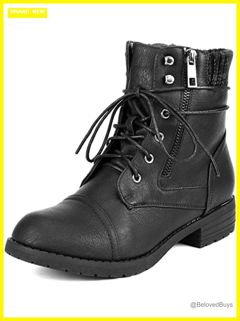 Lace Up Combat Ankle Booties With Side Zip And Knit Cuff